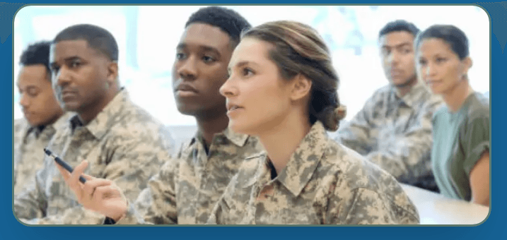 Military veterans learning project management in a classroom
